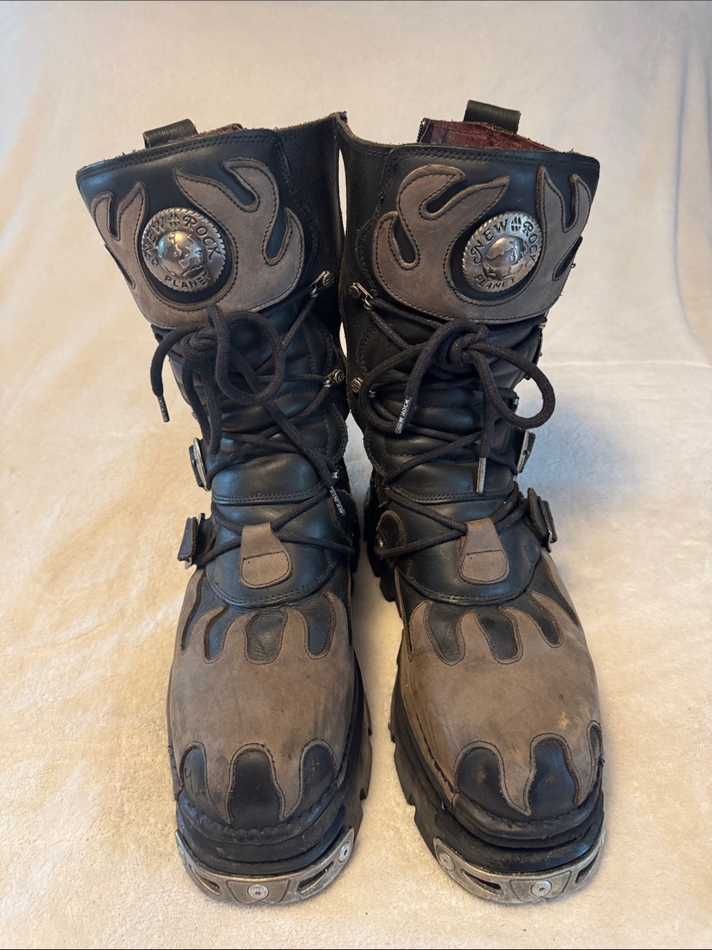 New Rock Men’s Black & Brown Lace-Up Platform Boots - Picture 10 of 12